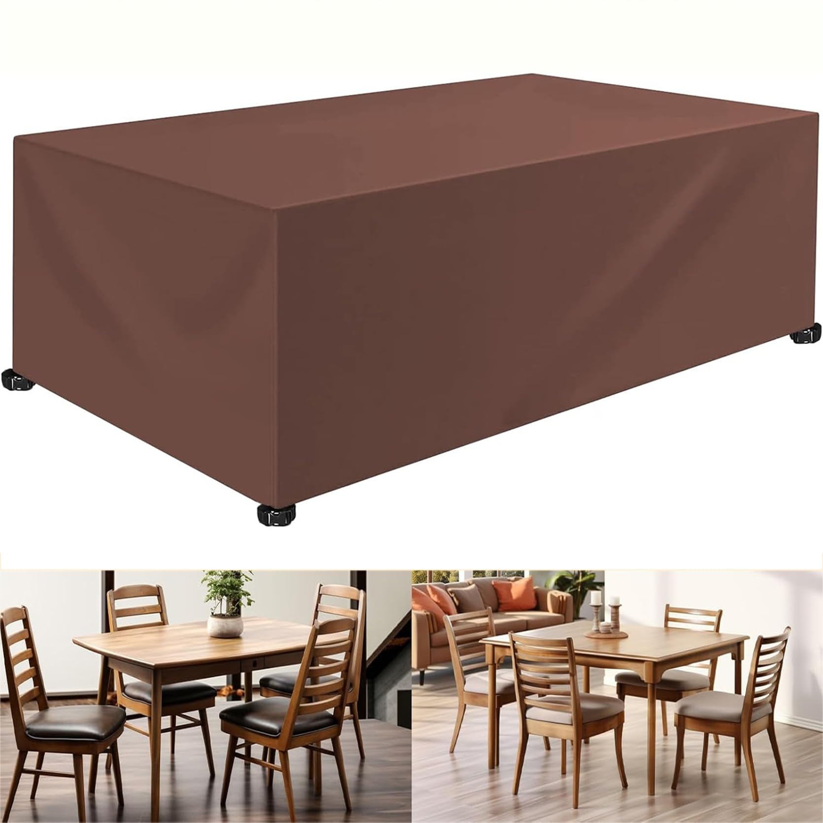 Xueqxue Brown Outdoor Furniture Covers Waterproof 70 X 170 X 70 Cm(L X W X H) Waterproof, Windproof, Anti-Uv, Duty Rip Proof, Outdoor Patio Set Cover Patio Table Set Cover, For Patio Table And Chairs Set,