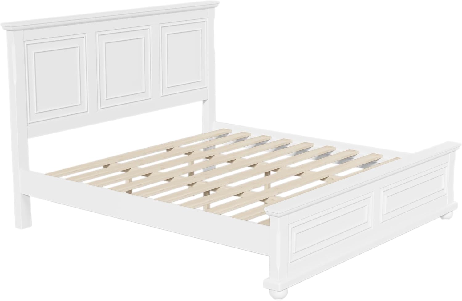 Modern King Size Bed Frame with Tall Heardboard, Country Style King Platform Bed, Solid Wood Luxury Bed Frame for Bedroom, White