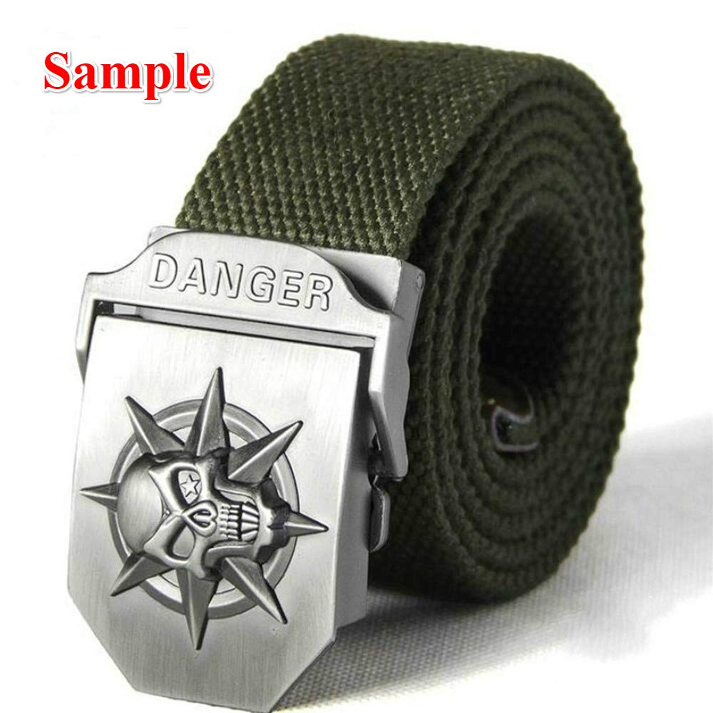 RTGGSEL Men's Outdoor 40mm 3D Animal Skull Relief Solid Metal Automatic Tactical Canvas Belt Buckle Replacement for Web Belt (9)