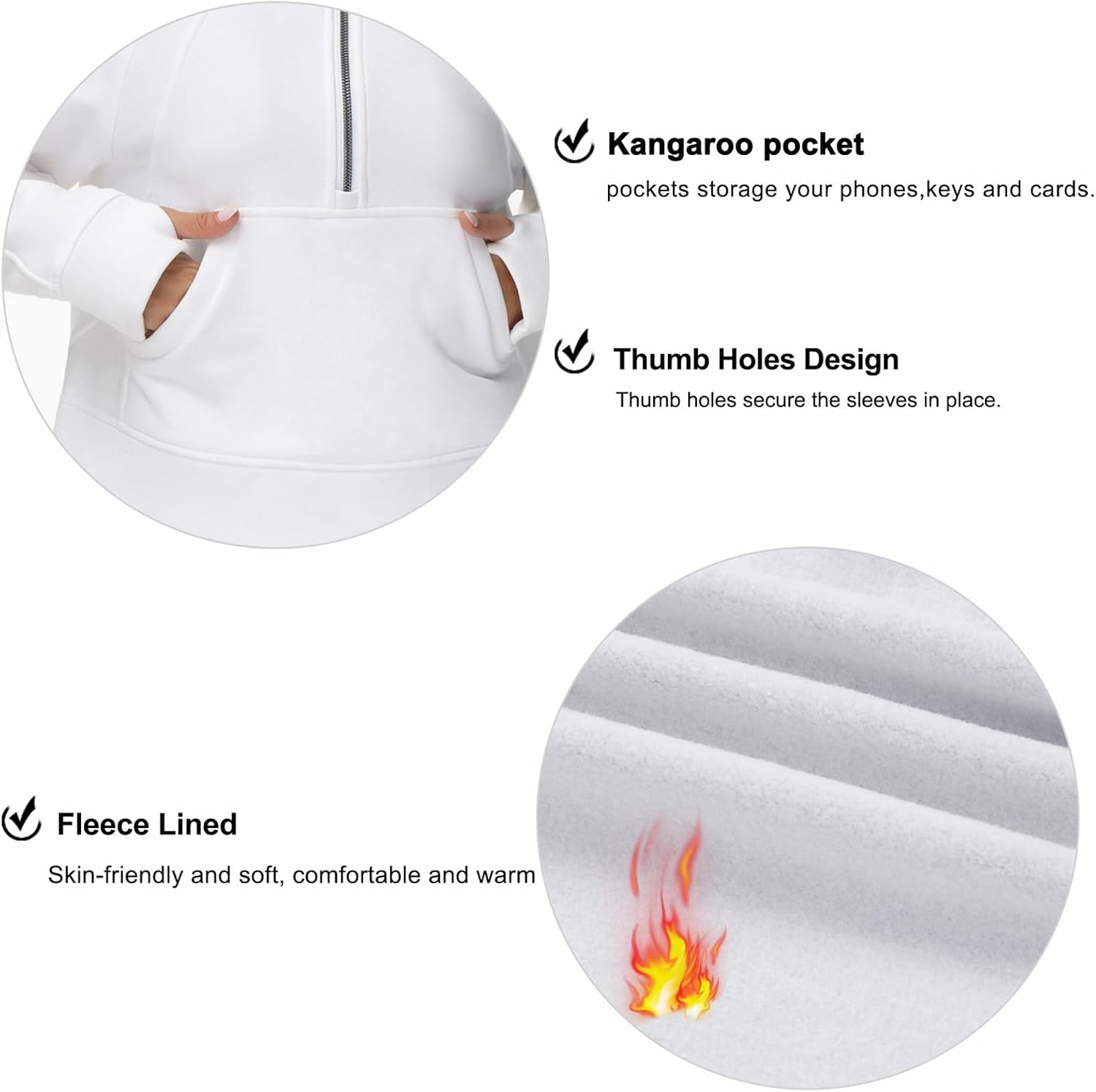 THE GYM PEOPLE Womens' Hoodies Half Zip Long Sleeve Fleece Crop Pullover Sweatshirts with Pockets Thumb Hole - Image 5