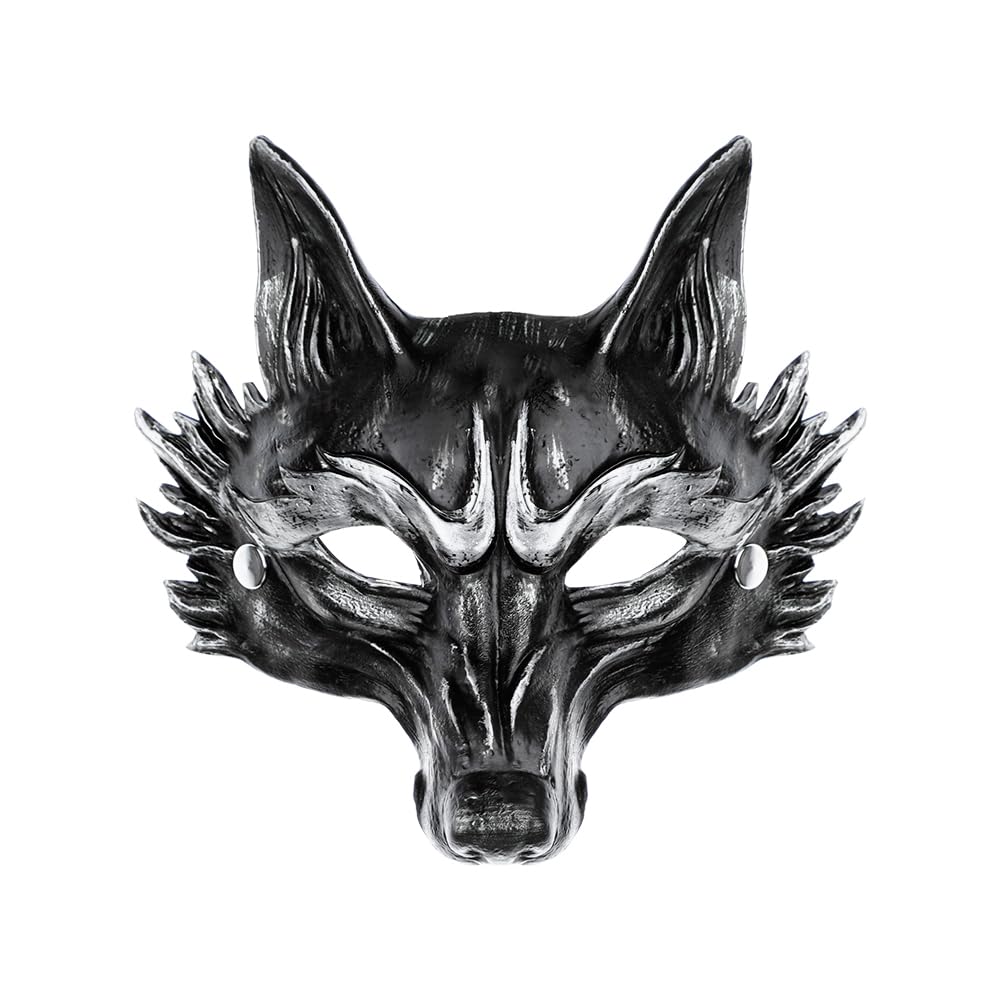Halloween Animal Wolf Face Mask Realistic Funny Fox Masks 3D Party Novelty Head Mask with Elastic Band Mardi Gras Headwear for Women Men Masquerade Fancy Dress Festival Cosplay Costume Prop for Adults