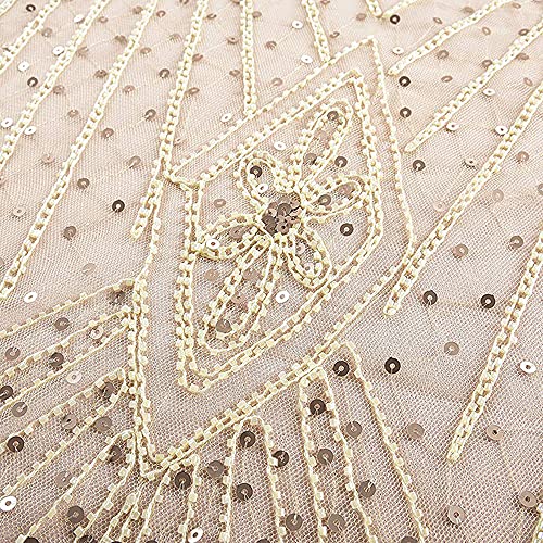 Beauty-Emily Women 'S 1920S Sequin Dress V Neck Beaded Gatsby Dress Mermaid Art Deco Dresses Flapper Long Evening Gown Navy Gold #TOP3