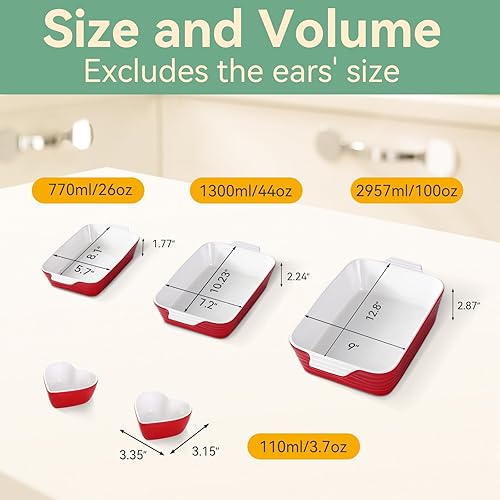 Miniatura 2 de Fuente para Hornear para Horno Cacerola de Cerámica para Lasaña 9×12.8 Pulgadas Juego de Fuentes para Guisos con Ramequín Fuentes Grandes y