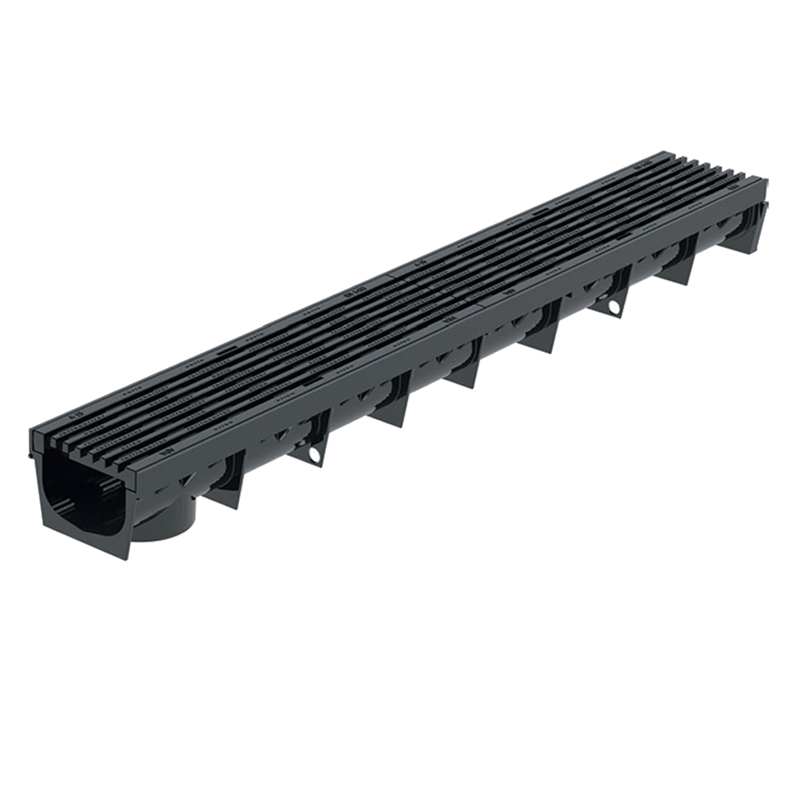 MEA Caniveau Extérieur MEAPARK 1 m – Grille en Plastique Recyclé Noir – Drainage Terrasse, Piscine, Jardin – Classe A15 Piéton – Largeur utile 10 cm