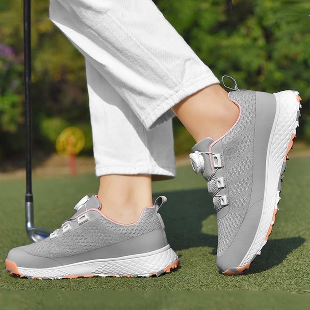 SDEQA Chaussures de Golf pour Femmes, sans Crampons, à Bouton Rotatif, pour golfeuses Professionnelles, antidérapantes et légères