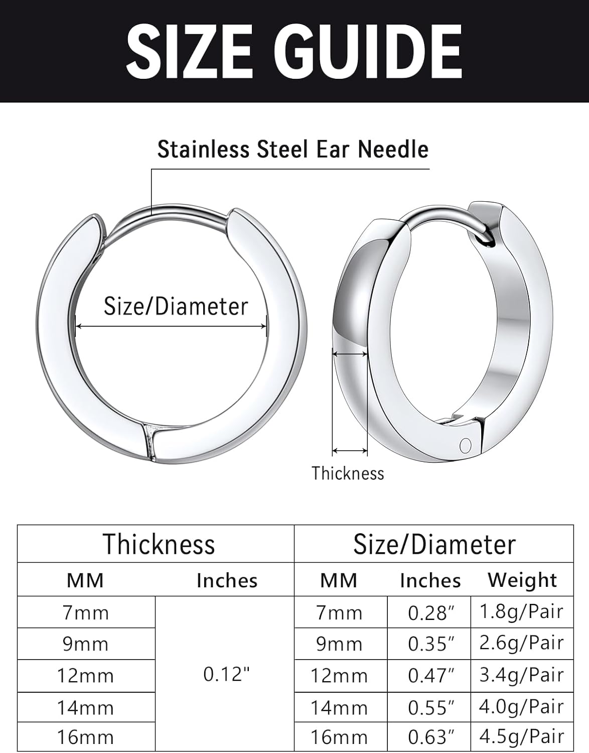 FaithHeart Stainless Steel Black/Silver/Gold Hoop Earrings for Men - Hypoallergenic Small Huggie Hoop Earrings Lightweight Sleeper Earrings Waterproof Cartilage Piercing Jewelry Gift 7-16mm - Image 6