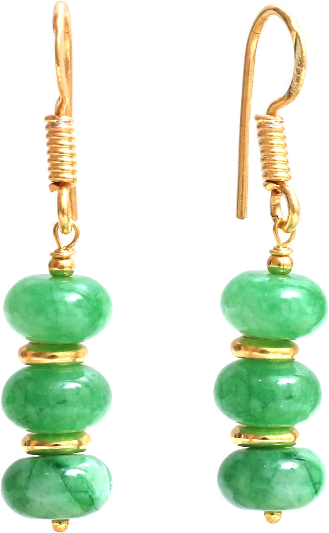 Gempires Green Jade Round Beads Dangle Earrings For Women Gemstone Handmade Jewelry Lightweight Green Crystals Earrings Everyday Wear