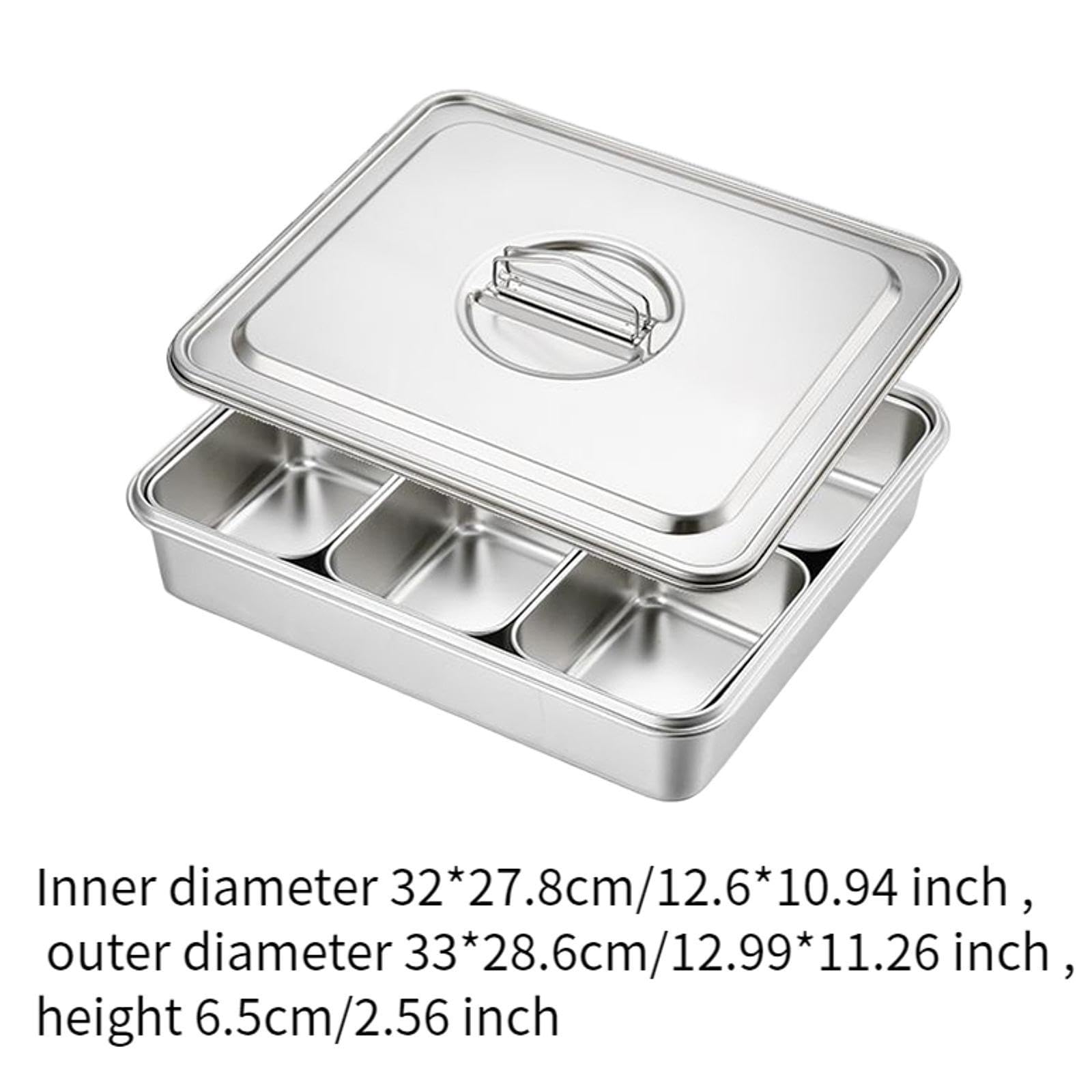 Juego de Calentadores de Comida para Buffet con Tapa, Resistente Al óxido, Bandeja Rectangular para Catering, Ideal para Fiestas, 6 Compartimentos, Individual