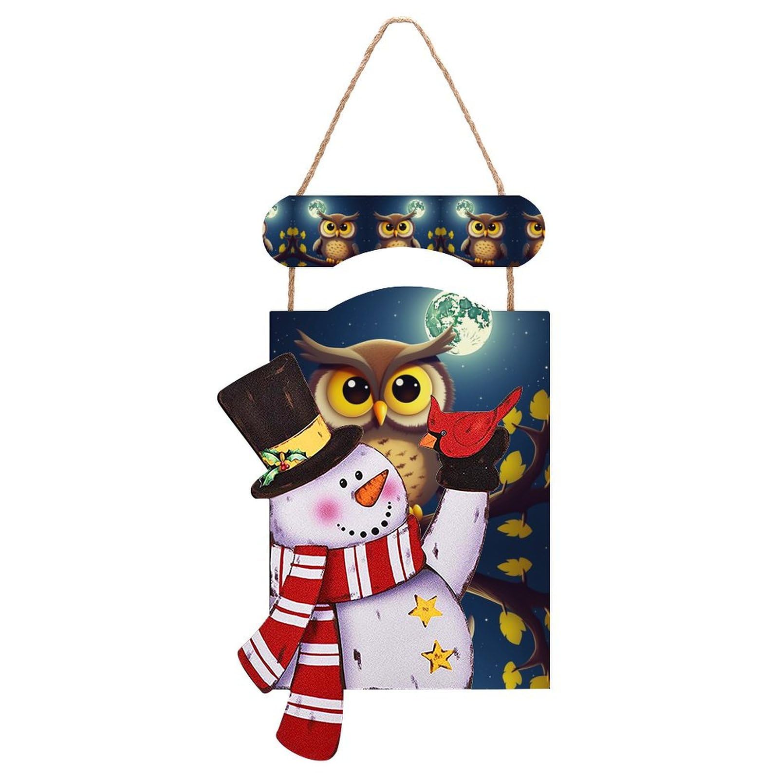 Peintures en bois à suspendre hibou art de Noël durable en bois