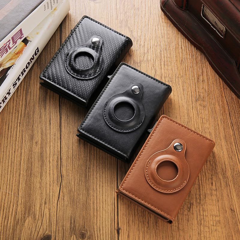 Image of Mens Pop Up Wallet for AirTag: Premium Genuine Leather, RFID Blocking, Smart, Minimalist, 9-14 Card Capacity, ID Window, Cash Slot (Black)