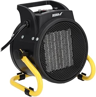 DEDRA Elektrische PTC-Heizung 2,0 kW, rund, schwarz Heizfläche 20 m², keramisches Heizelement, für gut isolierte Räume, Thermostat, Überhitzungsschutz, drei Betriebsarten, Temperaturregelung
