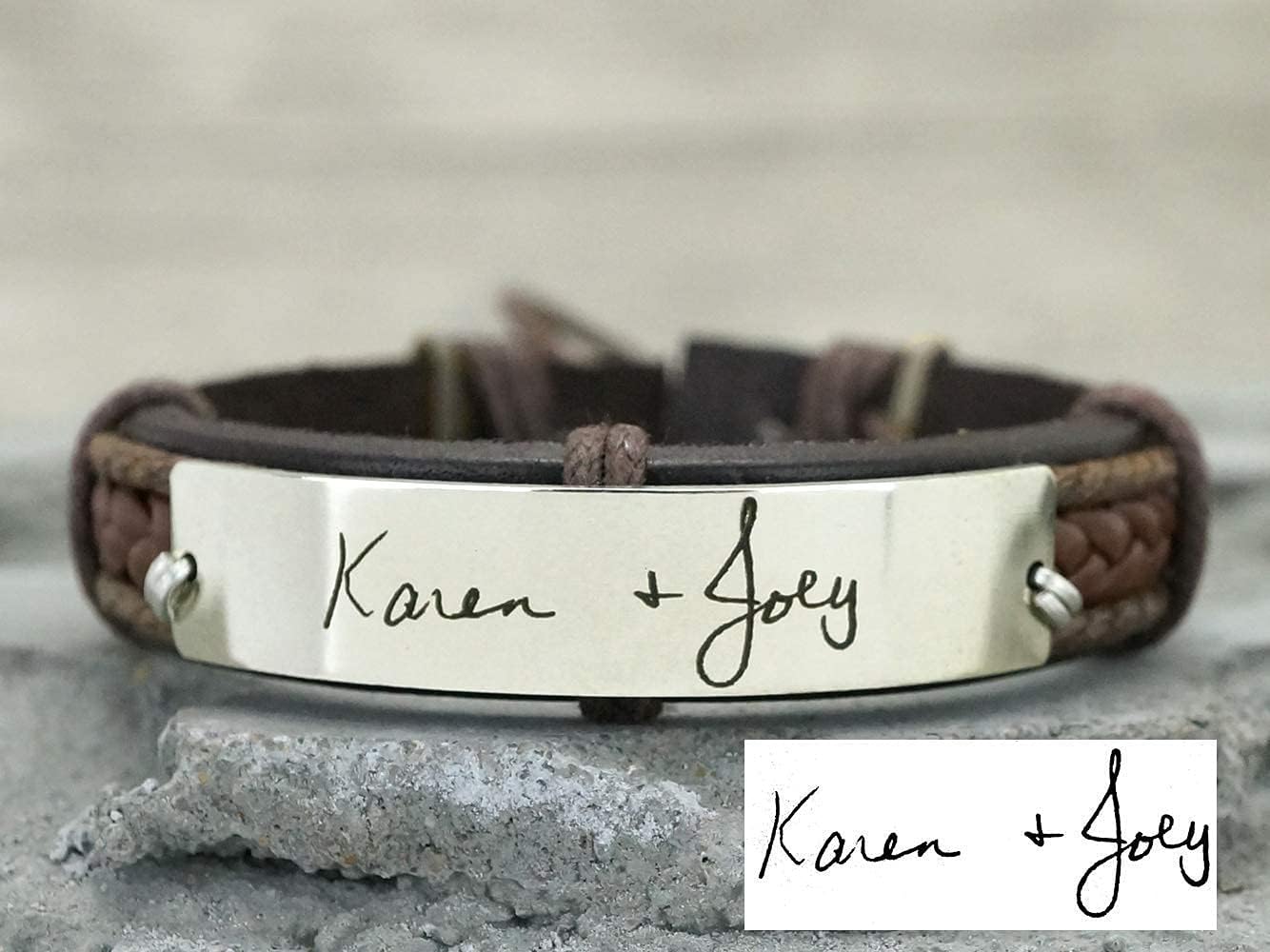 Memorial Handwriting Bracelet Personalized, Actual Signature, Mom Daughter Jewelry, Rose Gold Leather Cuff
