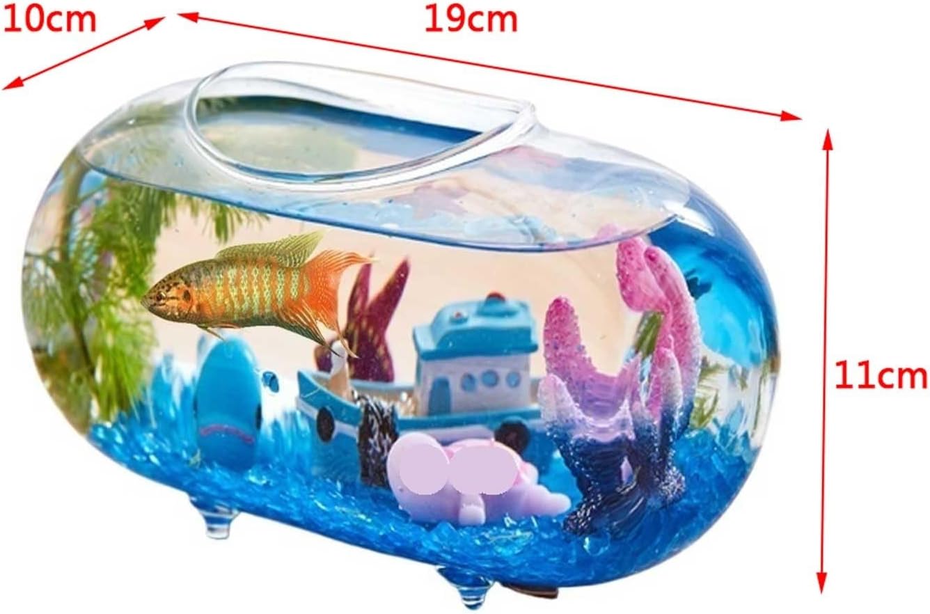 Aquarium Fish-Bowl Transparent Glass Fish Tank Oval Desktop Small Home Decoration Ornaments Office Tanks