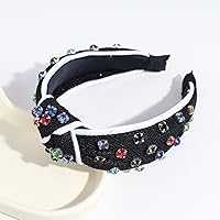Vista 1 de Diadema de moda para mujer, anudada con joyas, adorno de cristal, diadema mixta, accesorios para el cabello de nailon torcido para niñas (negro-1)
