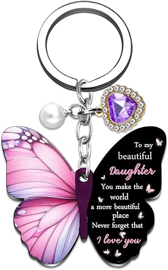 Daughter Gifts from Mom Daughter Gifts Purple Butterfly Keychians Daughters Adult Birthday Gift Idea for Christmas Valentines Graduation Present Mother Daughters Gift for Her Mom Daugter Keyring