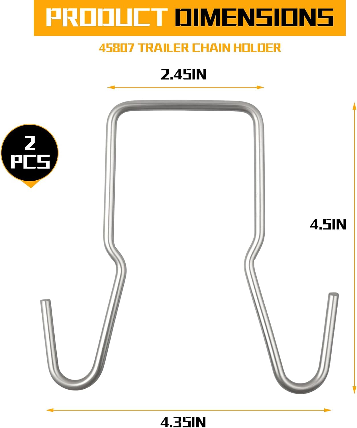 2 Pack 45807 Clip-On Trailer Safety Chain Holder | 2 Inch Square Shank Hitch Hanger, Zinc Plated Steel Trailer Chain Saver to Prevent Dragging for Travel Boat RV Cargo Towing
