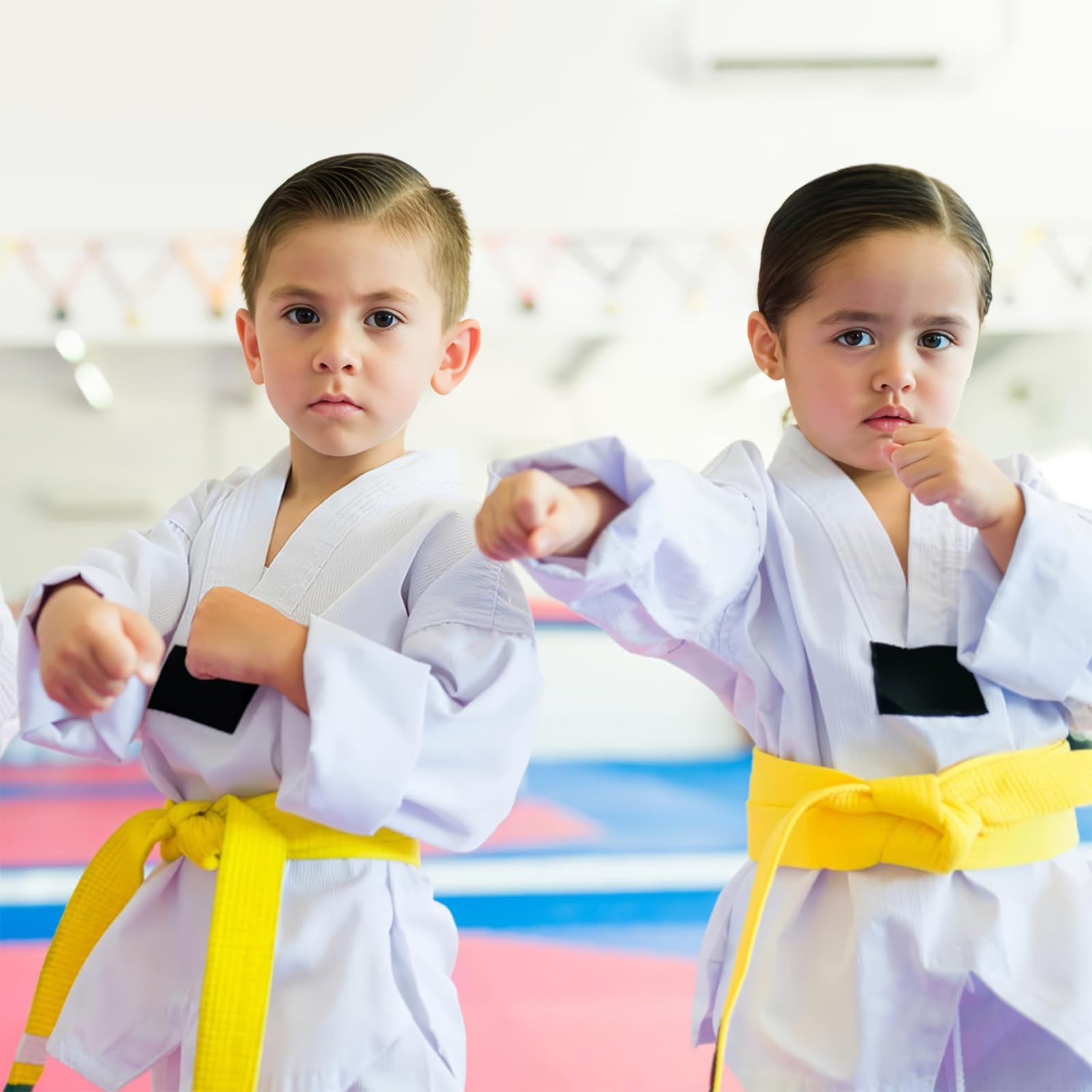 260 * 4CM Ceinture de Taekwondo Professionnel Karaté Judo Double Wrap Arts Martiaux Stripe Ceinture de Sport pour Adultes Enfants Enfants Jaune