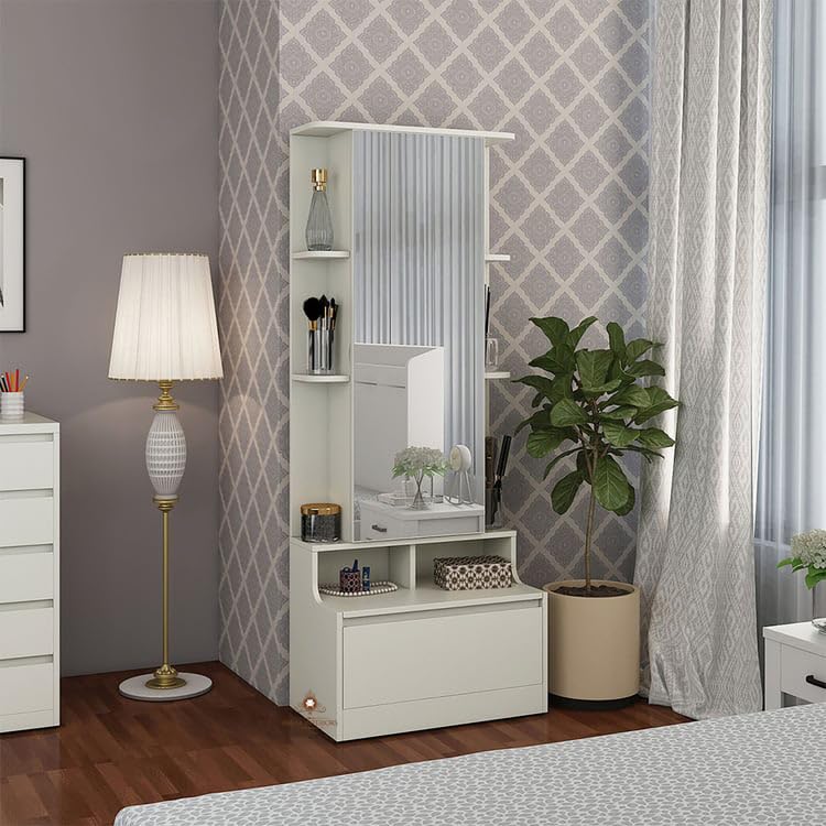ABBAJI INTERIORS Engineered Wood Dressing Table with 8 Shelves and 1 Drawer (Off White)-picture-21
