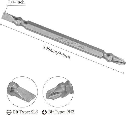 Miniatura 8 de Kozelo Brocas de doble extremo - 2 pulgadas x H14 x PH2SL6 destornillador magnético Phillips y ranurado para uso neumático o herramientas