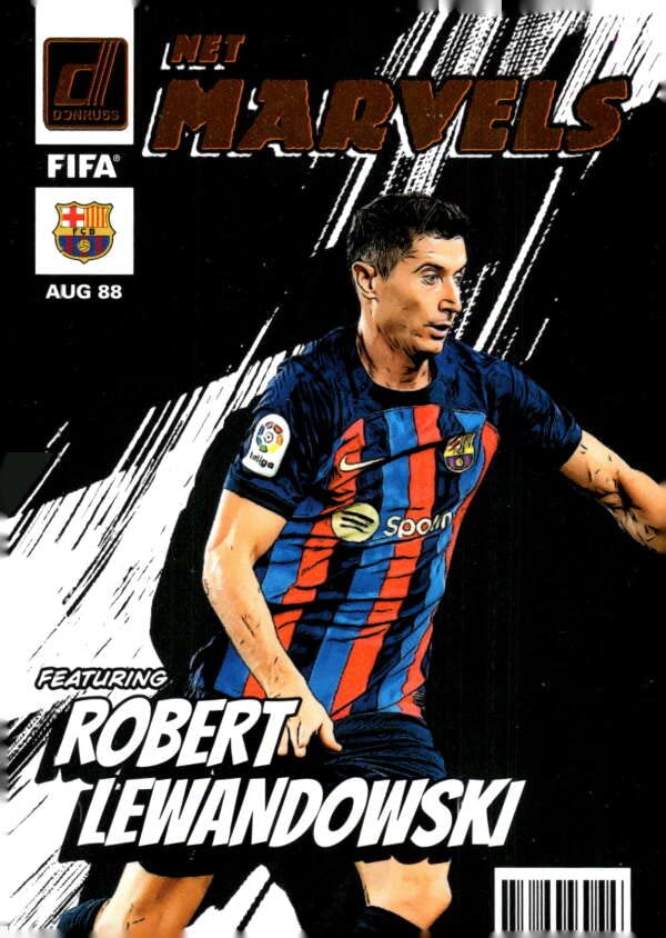 2022-23 DONRUSS FIFA NET MARVELS #8 ROBERT LEWANDOWSKI FC BARCELONA SOCCER OFFICIAL TRADING CARD OF THE PRO