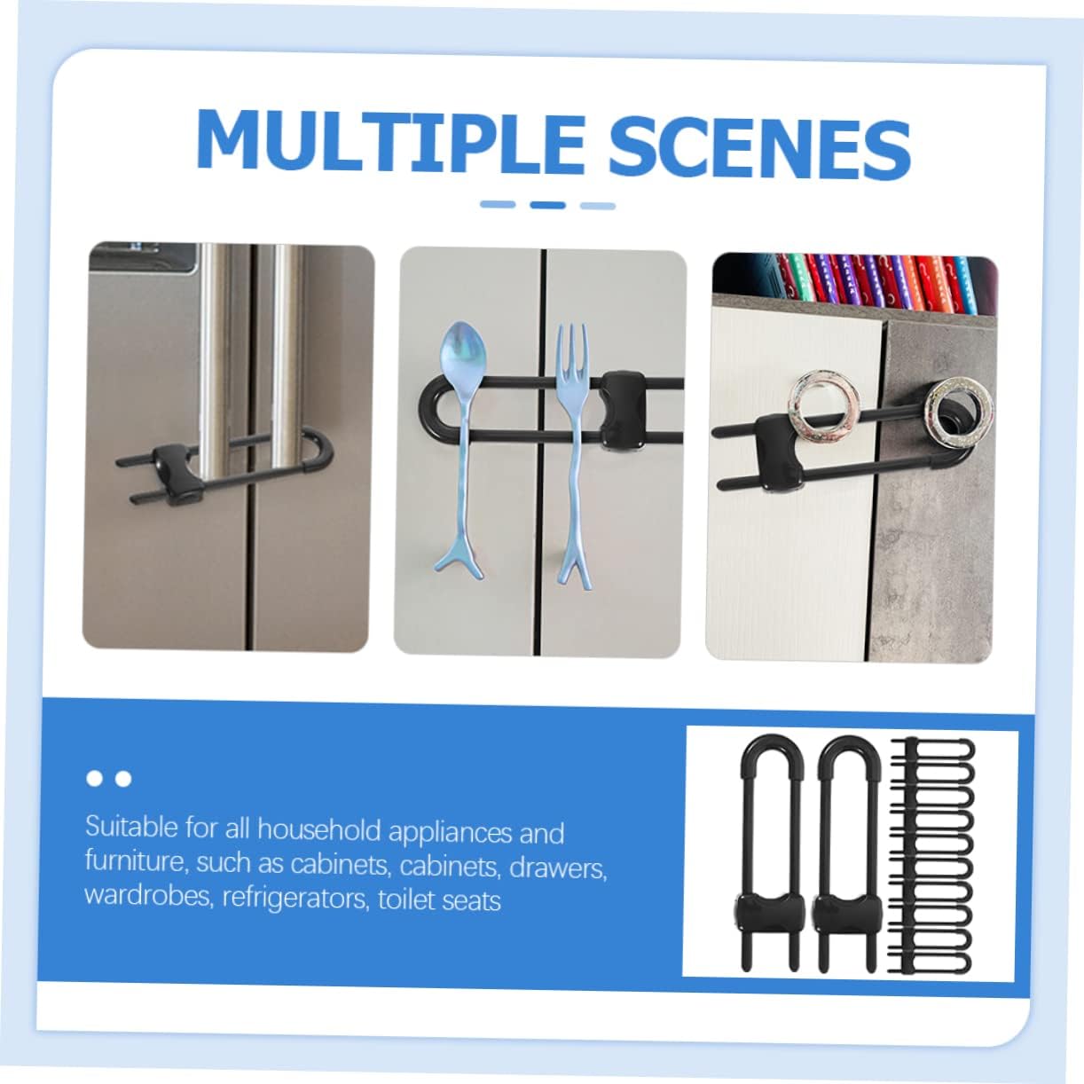 12pcs Safety Cabinet Locks U-shaped Design for Handles Knobs Easy Installation Childproofing for Drawers Closets Cupboards and Fridges