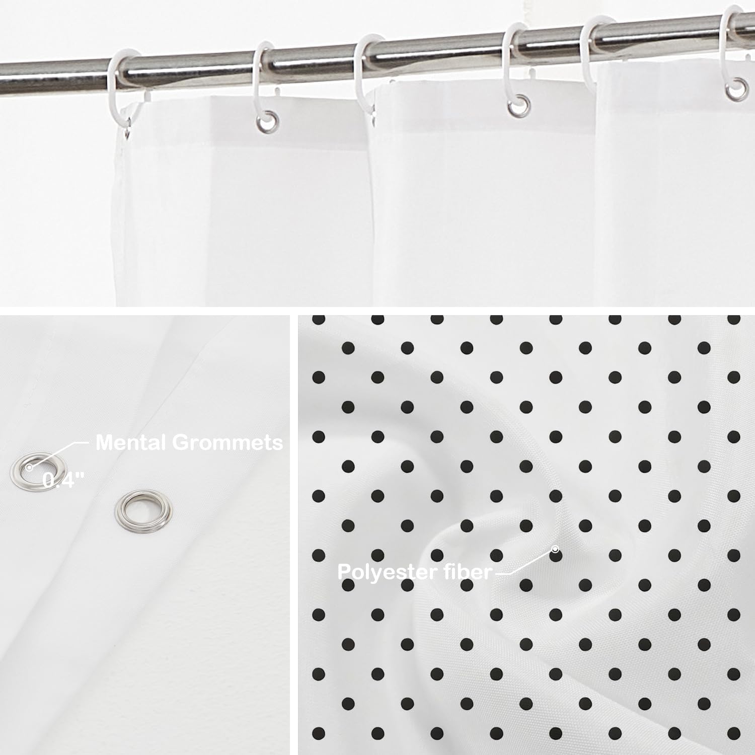 Batmerry Black Polka Dot Decor Shower Curtain, Abstract Circle Monochrome Geometric Cute Bathroom Decor Polyester Fiber Plastic Rings Quick-Drying Waterproof for Bathtubs/Bathroom, 72x60 inches