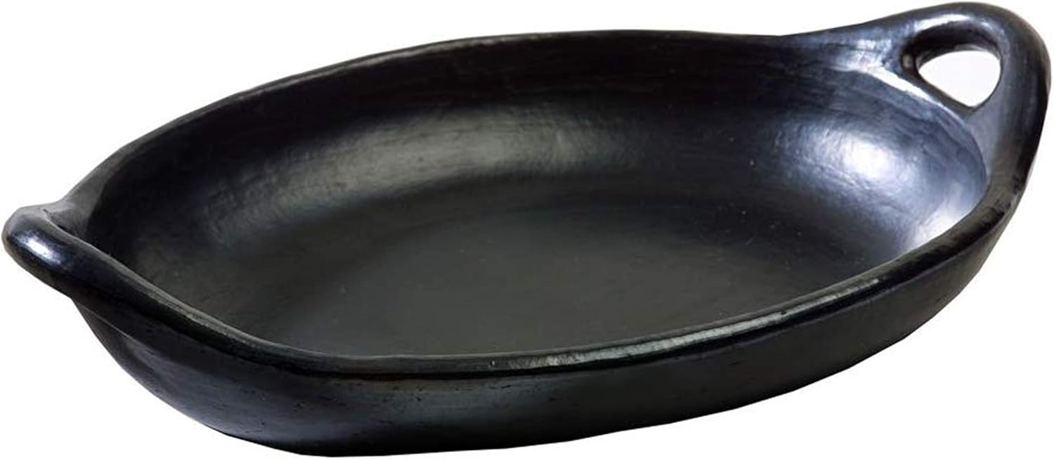 Authentic Chamba Oval Platter with Handles - Elegant, All-Natural Black Clay Roasting Pan for Baking, Roasting and Serving - Stovetop & Oven Safe – Handmade in Colombia – 10 Inches Long