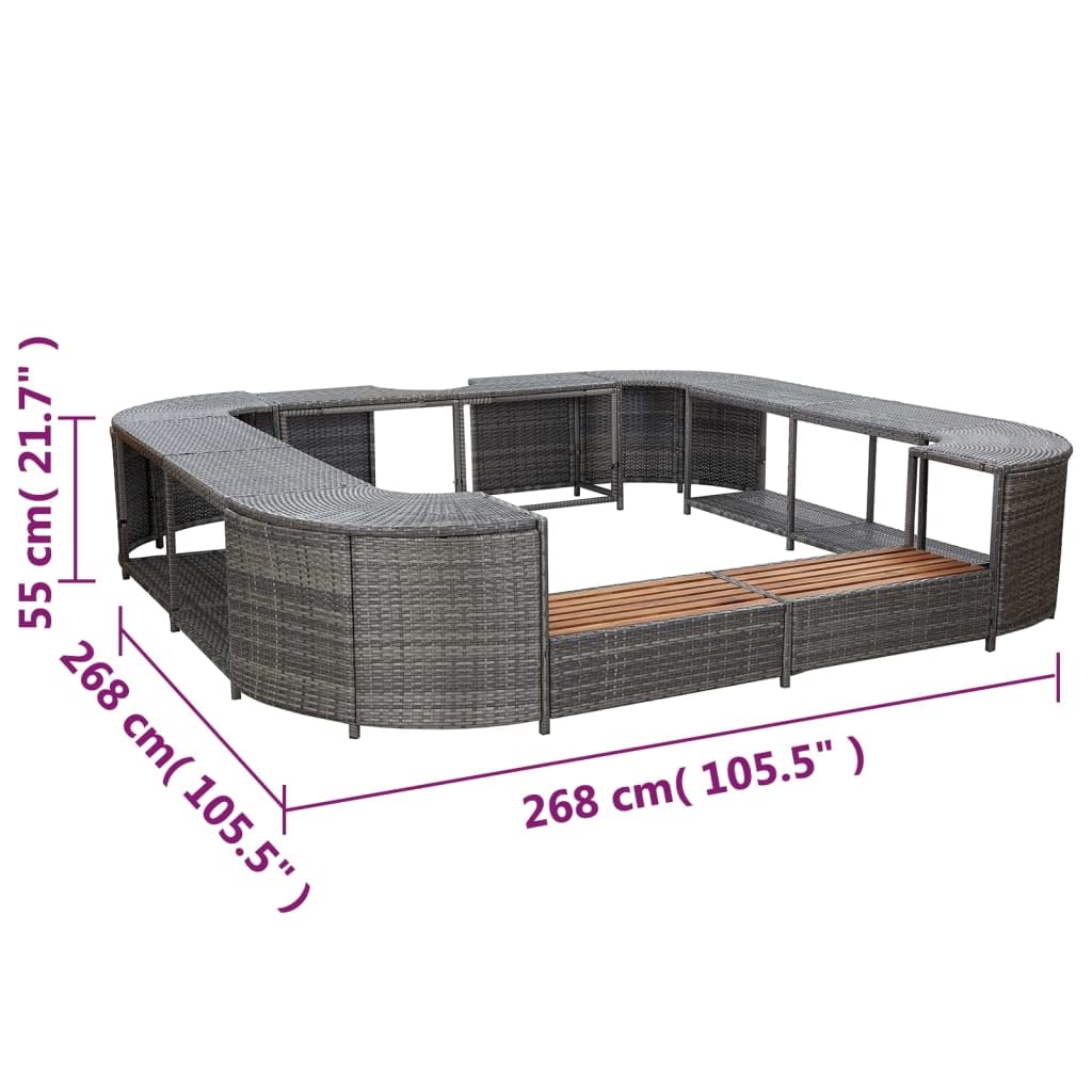vidaXL Cadre de Spa Carré Accessoire de Spa Contour de Spa Extérieur Jardin Résistant à l'eau Robuste Gris 268x268x55 cm Résine Tressée