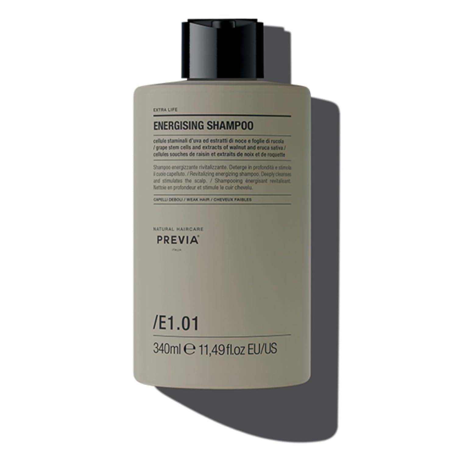PREVIA Extra Life Energising Shampoo | Thinning Hair Loss Treatment | Formulated with Natural Stem Cells to Promote Hair Growth | Thickens & Strengthens Roots | Vegan & Sulfate Free | 11.49 oz
