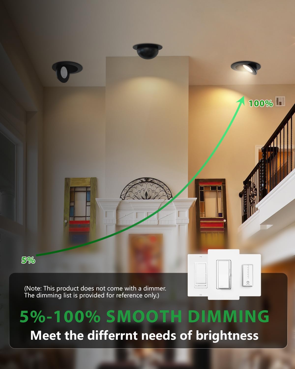 zouzai 6 Pack 6 inch 5CCT Gimbal Black Led Recessed Lights, 360°+90° Adjustable Directional Retrofit Eyeball Can Lights with Jbox, 2700K-5000K, Dimmable, ETL&Energy Star