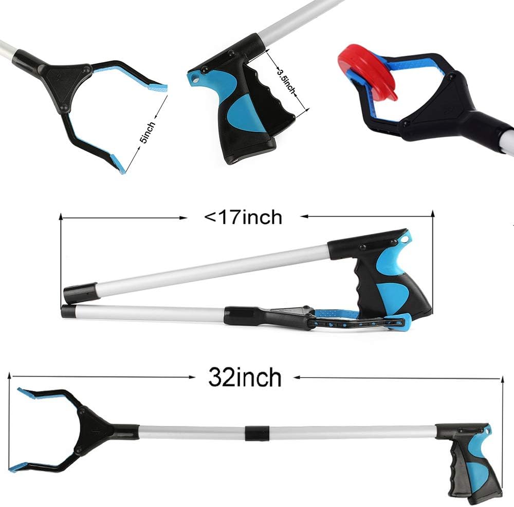 2 Pack - 32" Foldable Reacher Grabber Pickup Tool, Extender Gripper Tool, Long Handy Arm Assist Tool, Flexible Lightweight Mobility Aid Reaching Claw Trash Garbage Picker (2 Pack Black)