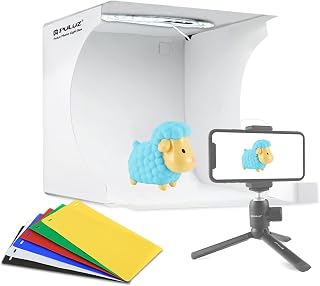 PULUZ Mini Photo Studio Light Box Photography Mini Shooting Tent Kit Portable Folding Small Photo Light Box with 6 Color EVA Backdrops Ring Panel for Small Item Display 24cm x 23cm x 23cm
