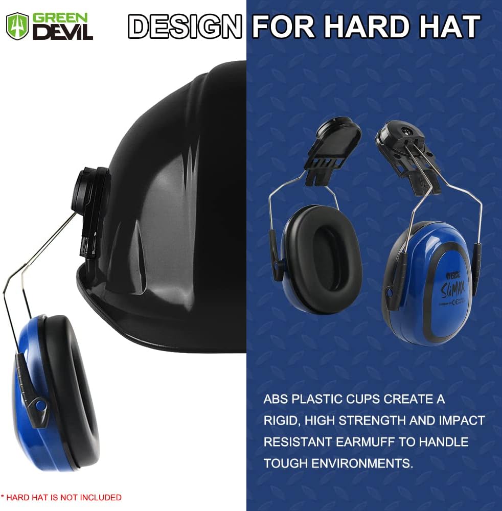 GREEN DEVIL Hearing Protection Ear Muffs SNR 27dB/NRR 22dB Noise Reduction Earmuff Head Band/Helmet Mounted/Behind The Head