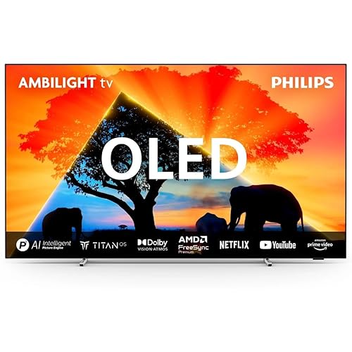 Philips Ambilight 55OLED759 4K OLED Smart TV - 55-Zoll Display mit P5 AI Perfect Picture Ultra HD, Titan OS, Dolby Vision und Dolby Atmos, Funktioniert mit Alexa und Google Sprachassistent - 2024 Series - 55 "