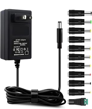 12V 3A AC Adapter Power Supply Charger [12 Volts 3 Amps Regulated Switching Power] with 11 Interchangeable DC Plug for 500mA 600mA 700mA 800mA 900mA 1000mA 1500mA 2000mA 2500mA 3000mA Equipment