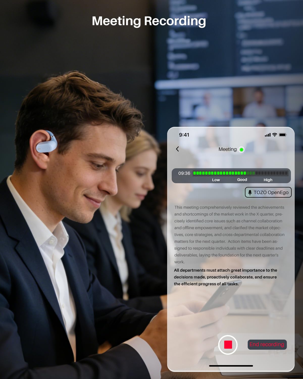 TOZO OpenWear Écouteurs Bluetooth sans Fil avec Traduction IA en Temps Réel