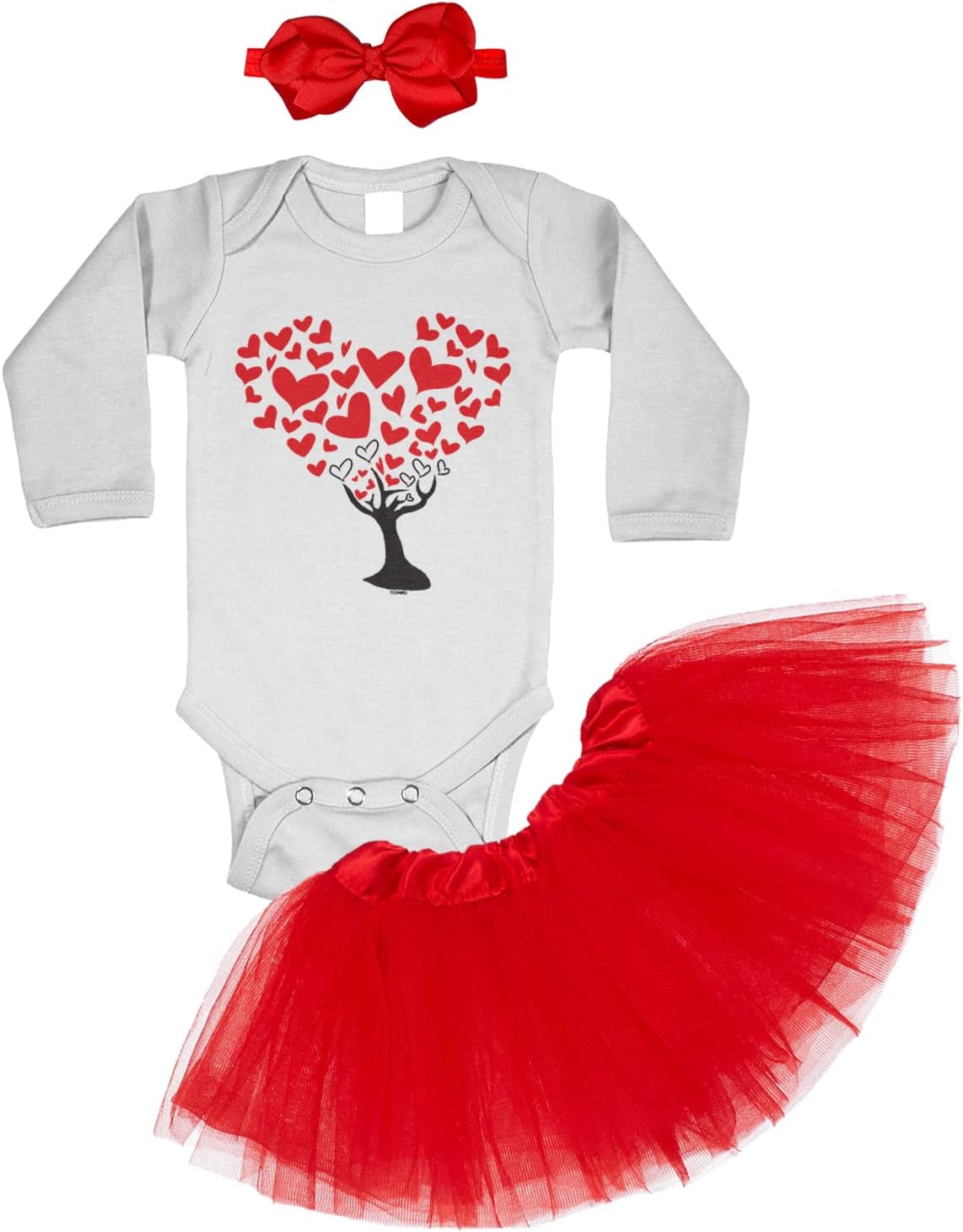 Tcombo Heart Tree - Love Valentine's Day Baby Bodysuit + Tutu Skirt + Bow Headband Set
