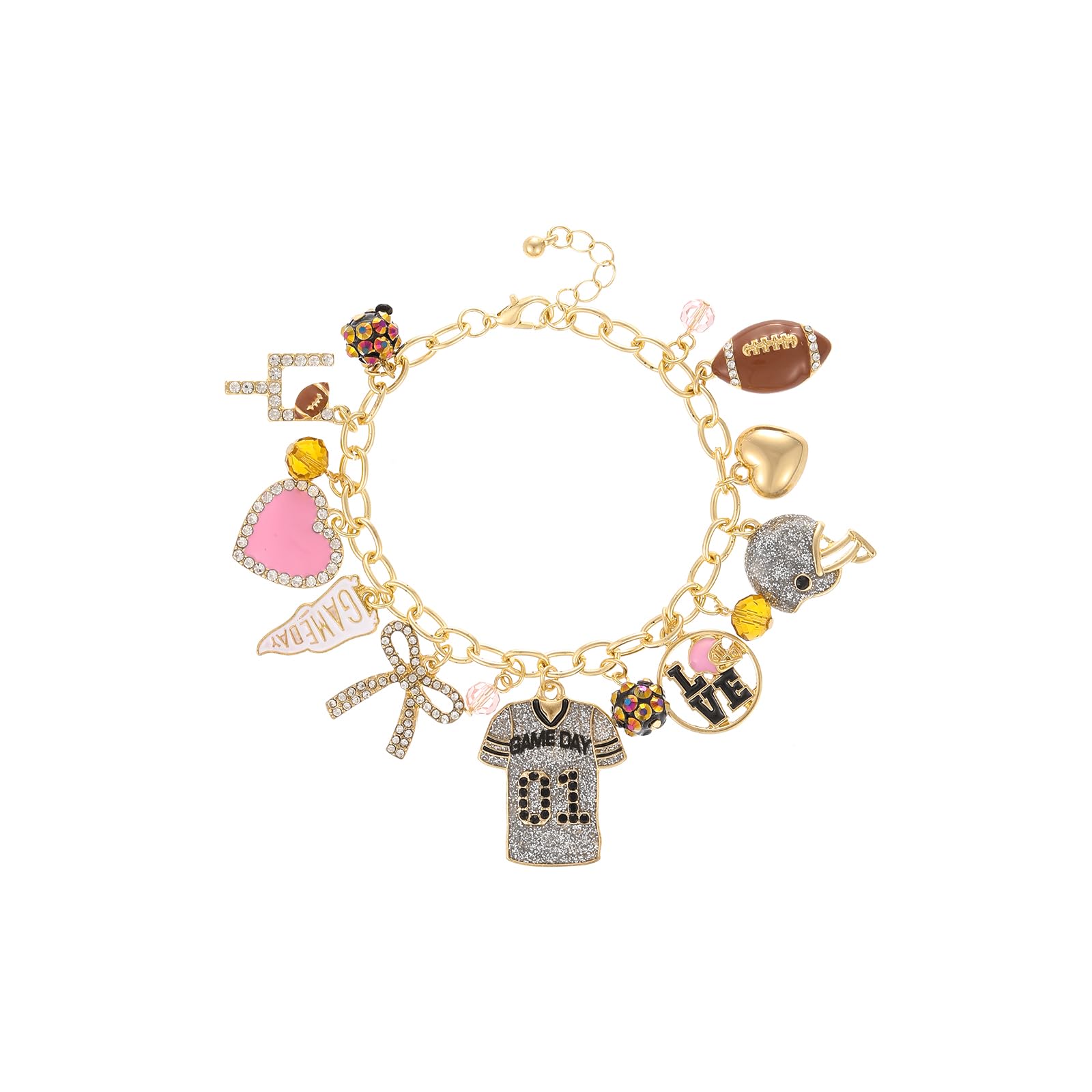 Madison Tyler Football Bracelet for Women | Sport Gold Plated Adjustable Chain Bracelet | Game Day Jersey Go Team Shoes Goalkeeper Helmets Charm