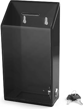 Rectangular Acrylic Donation Suggestion collection Box Wall mounted Or Retail Countertop Tip Box with slant top 9.75 x 5 inches, Lock With set of keys Black