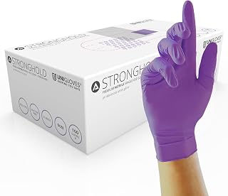 Unigloves Stronghold GM0063 Nitrile Examination - Multipurpose, Powder Free and Latex Free Disposable Gloves, AQL 0.65, Box of 100 Gloves, Purple, Medium