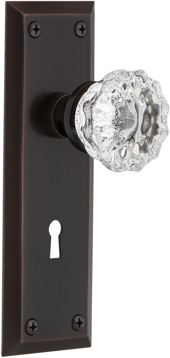 Nostalgic Warehouse New York Plate with Keyhole Single Dummy Crystal Glass Door Knob in Timeless Bronze