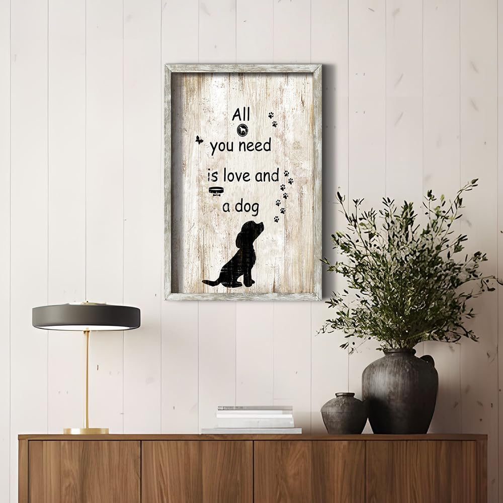 Dog Quotes Wall Art Decor: Framed Puppy Love Saying Artwork Inspirational Cute Pet Signs Painting Print Motivational Animal Words Picture for Home Office Living Room