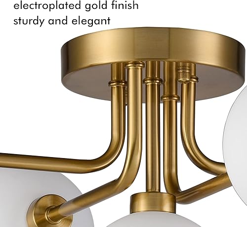 Miniatura 3 de CLAXY Sputnik - Lámpara de techo dorada semiempotrada con pantallas de globo para dormitorio, comedor, pasillo