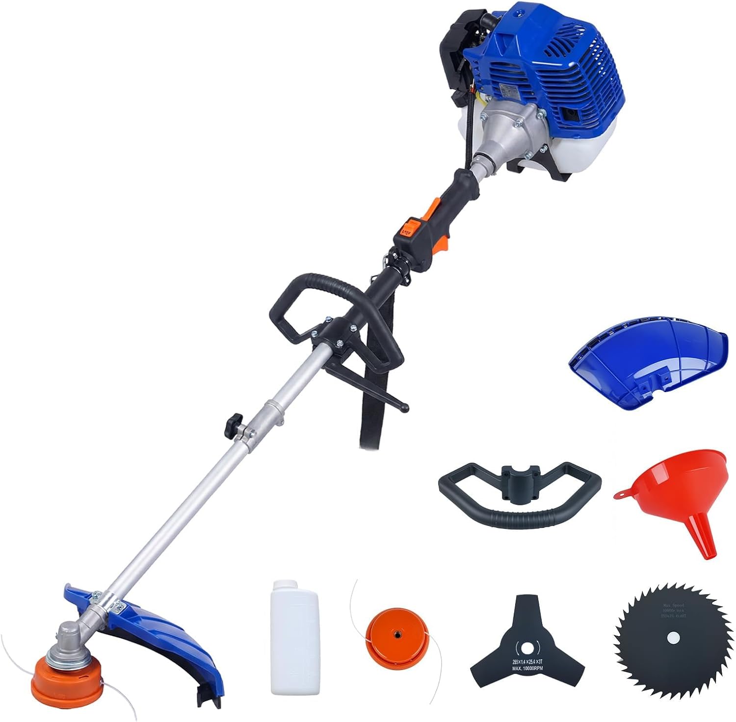 52cc Weed Wacker Gas Powered, 3 in 1 String Trimmer with Shoulder Strap & Handle, Grass Cutter, Lawn Edger Brush Cutter, Weed Eater, Powerful Outdoor Grass Trimmer for Garden, Lawn Care, Orange