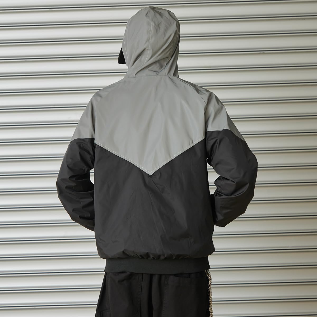 Men Hooded Reflective Patchwork Jacket Loose Version Street Riding Luminous Jacket Male Performance Costumes