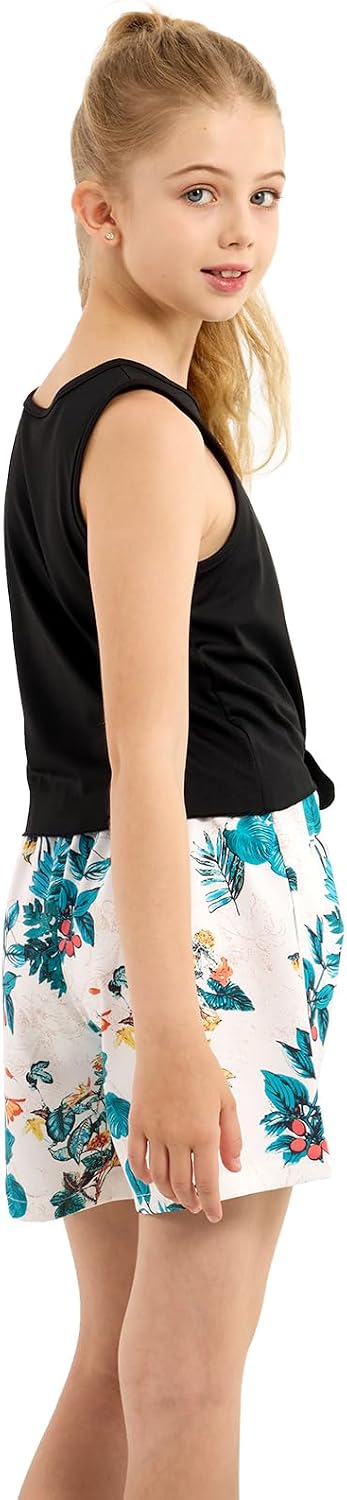 Ochine Girl's 2 Piece Outfits Summer Sleeveless Tie Knot Tank Top and Paperbag Waist Girls Shorts Set Clothes Sets 4-12 Years
