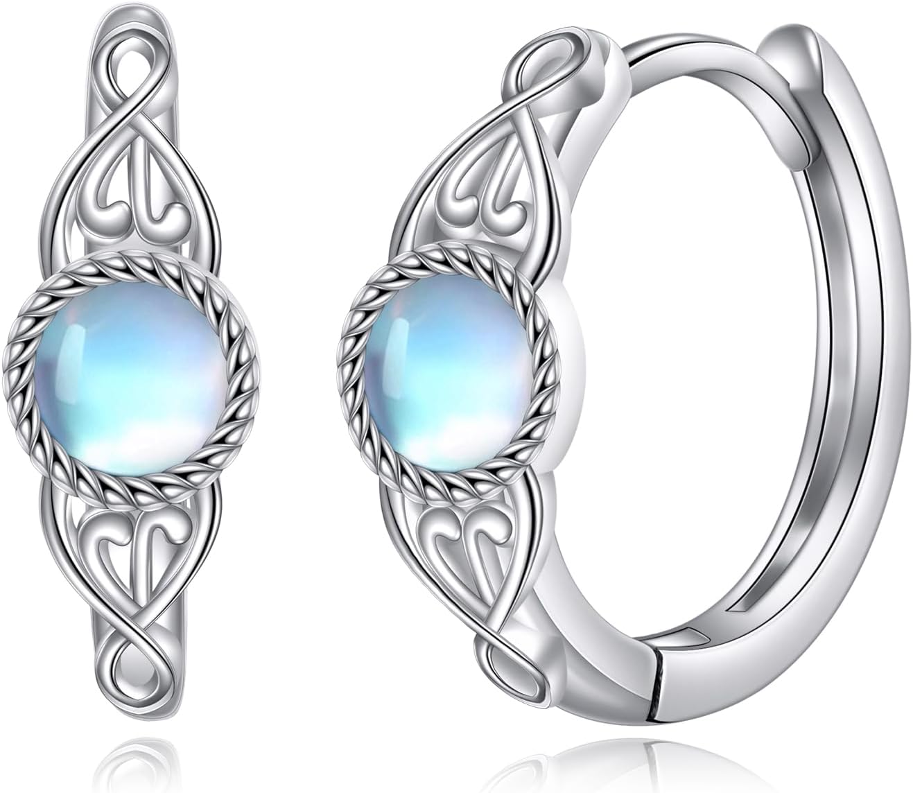 VONALA Vintage Moonstone Hoop Earrings for Women 925 Sterling Silver Heart Hoop Earrings Celtic Hoop Earrings for Her