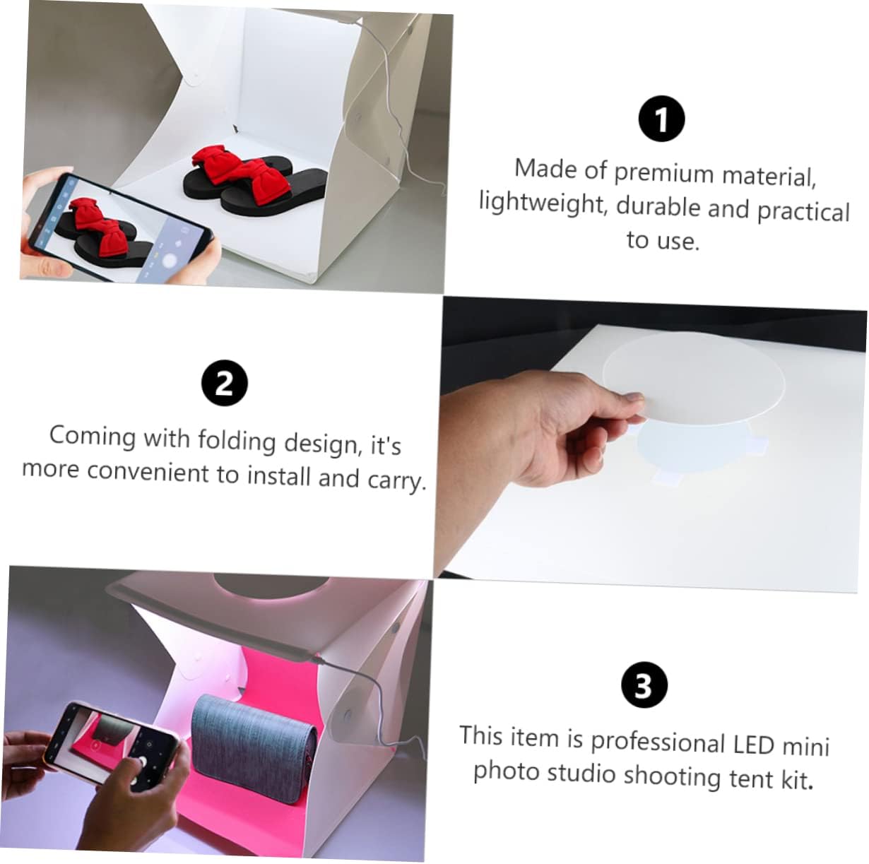 1pc Portable Photography Built Led Lights Folding Studio Tent for Product Display and Photo Shooting USB Powered Backdrops