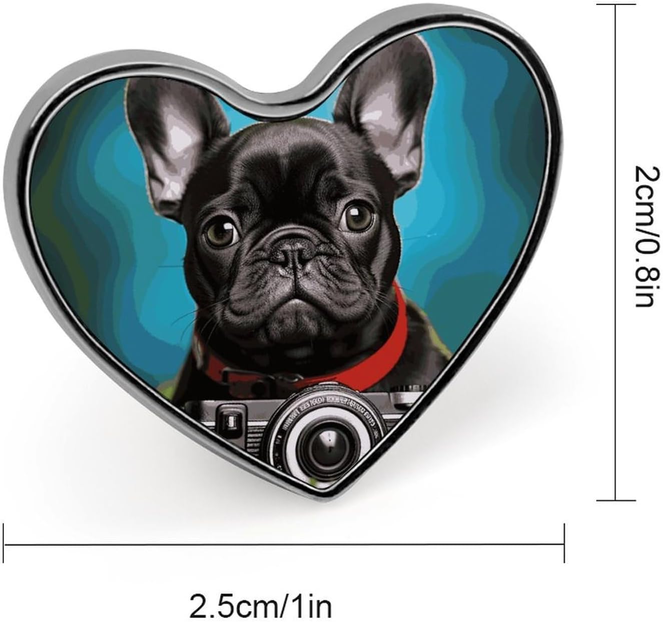 Personalized Button Pins Metal Round Badge Aesthetic for Clothes Hats Backpacks, Small Heart Lapel Badges Photo Pin Buttons French Bulldog Puppy with Camera Badges for Decorations Gifts image 2
