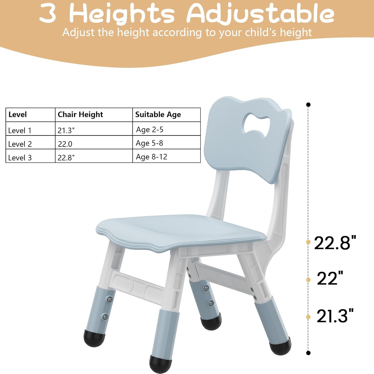 2-Pack Kids Chairs, 3-Level Height Adjustable Toddler Chair for Ages 2-6, Plastic Children's Chairs for Home, Classroom, Nursery, Indoor Use(Grey)